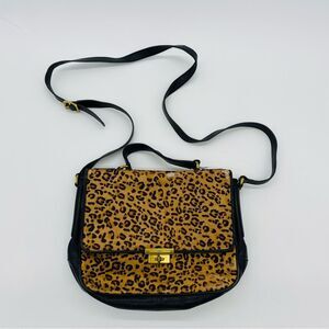Fossil Black Leather Leopard Print Bag